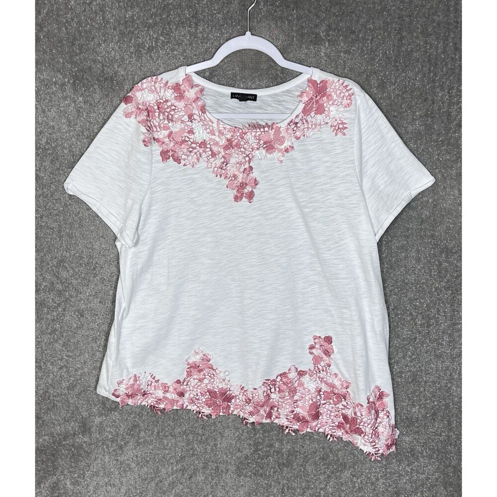 Lane Bryant‎ Top Womens Size 18/20 White Pink Floral Lace Asymmetrical Hem Tunic
